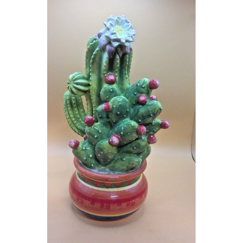 SIGNATURE HOME COLLECTION LARGE CERAMIC CACTUS FIGURINE 13 INCHES TALL